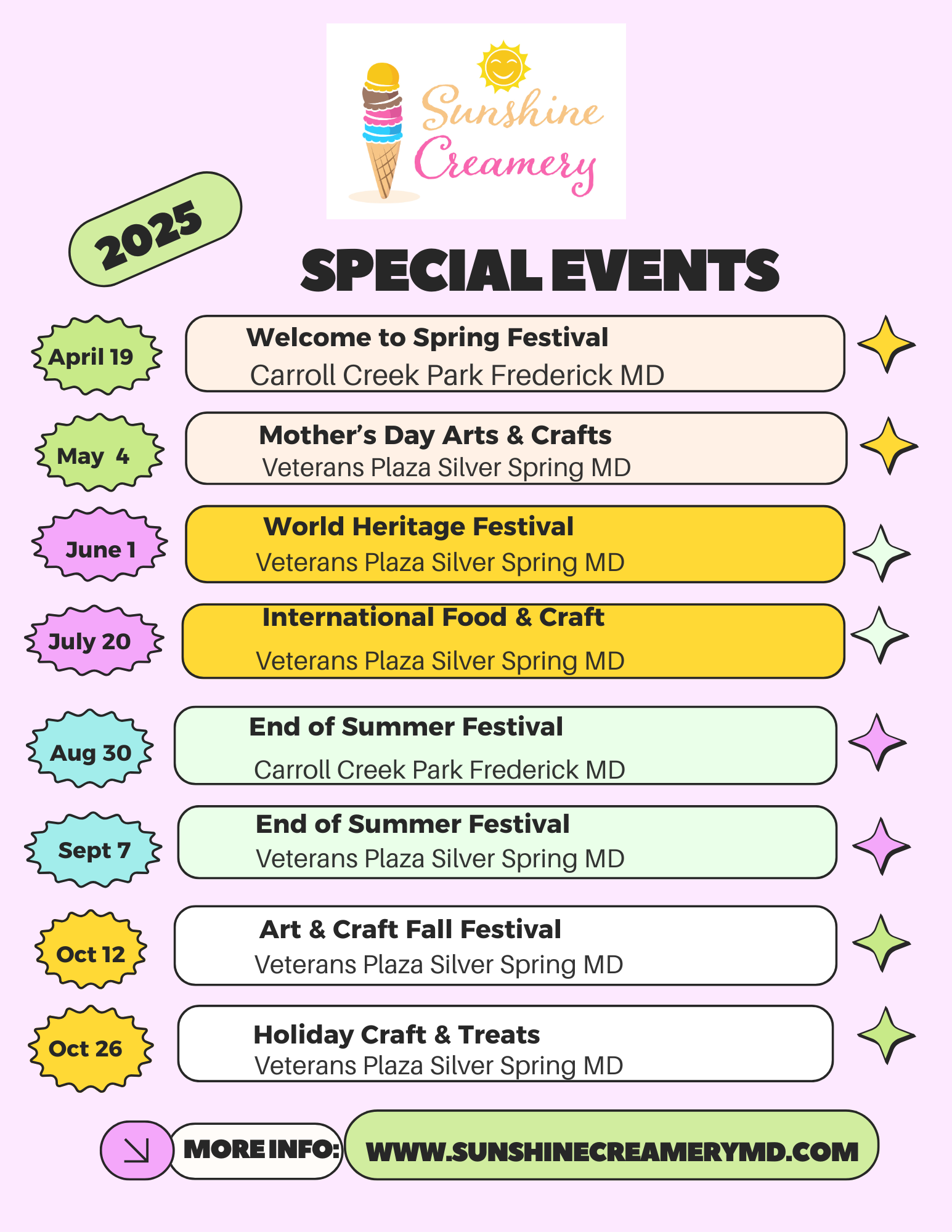 2025 Special Events Schedule